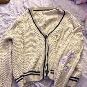 Cream Cable Knit Cardigan with Star Accents
